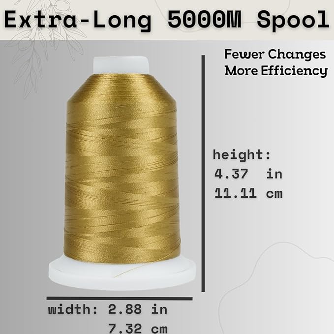 Simthread Trilobal Polyester Thread – 5000M (5500yds) No.40 – Super Sheen, Tangle-Free – Built-in Thread Lock Spool – Compatible with Brother, Singer, Janome & More, Brass-328