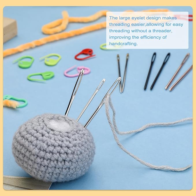 UzecPk 59PCS Yarn Needles Set, Darning Needles Kit, Big Eye Blunt Needles Kit with Bent Tapestry Knitting Needle Plastic Sewing Weaving Needle Threaders Stitch Markers for Crochet Sewing