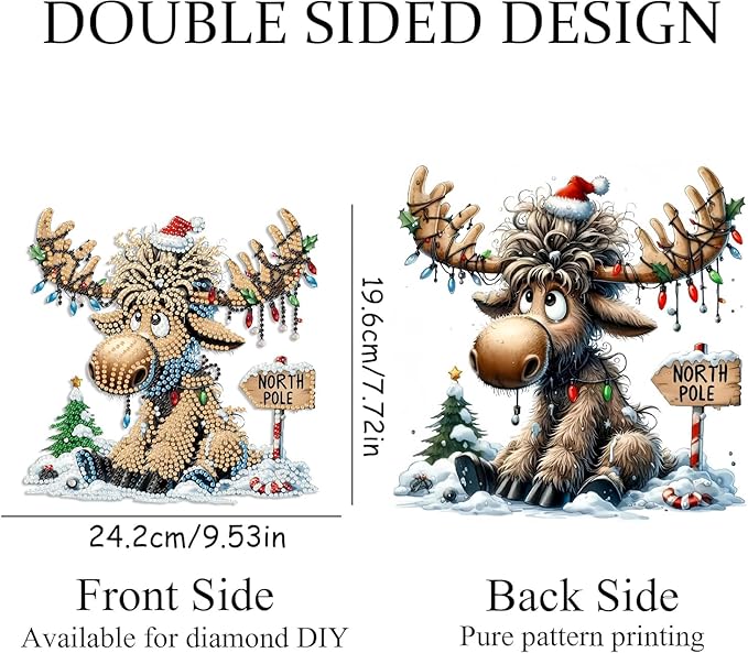 NEGEKFKX Christmas Diamond Art Hanging Pendant Kits, Deer Special Shape Diamond Art Kits for Adults,Double Sided Hanging Acrylic Ornament Kit,Pendants Home Garden Wall Hanging Kits Hanging Ornament