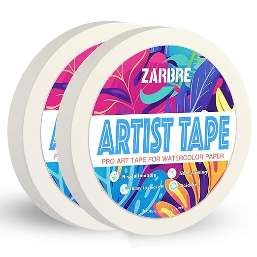 Artist Tape, 2 Pack White Art Tape for Watercolor Paper, Medium Tack Masking Drafting Tape for Painting Canvas Framing, Acid-Free, 0.6in Wide 328FT Long Total