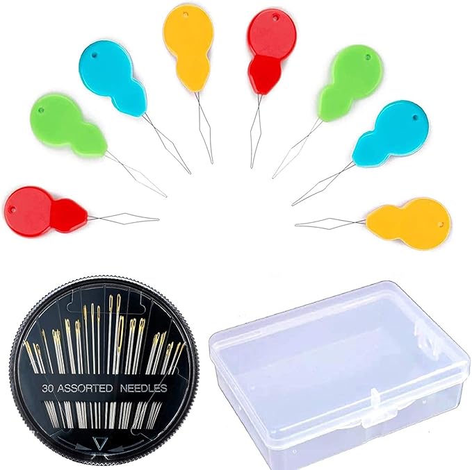 30 Pieces Gourd Shaped Needle Threaders and 30-Count Assorted Sewing Needles, Plastic Wire Loop DIY Needle Threader Hand Machine Sewing Tool and Sewing Needles for Handsewing with Clear Box