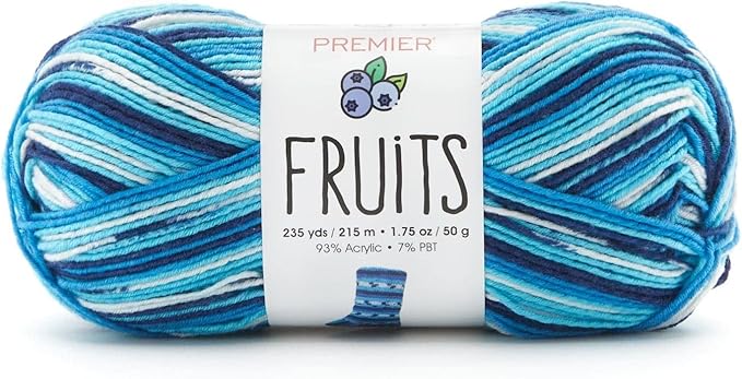 Premier Yarns Fruits Yarn, Acrylic Sock Weight Yarn for Crocheting and Knitting, 235 yds, Blueberry