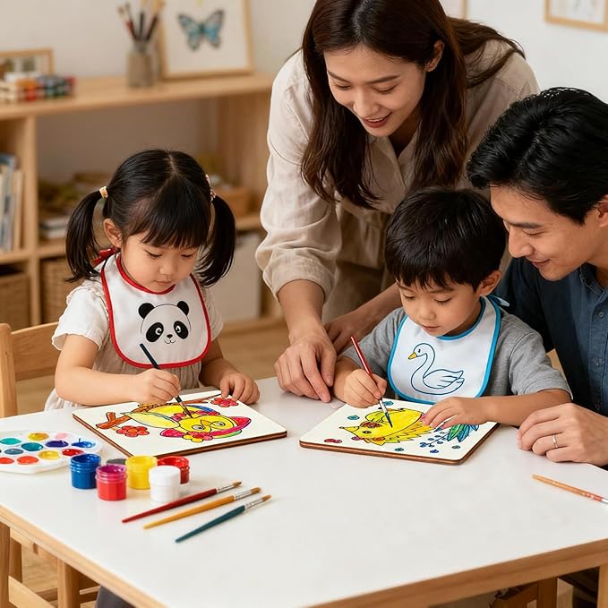 10pcs Wooden Ornaments to Paint - 5.9x4.7in Unfinished Wooden Shapes with Double-Sided Designs - Safe Rounded Corners,Hang or Display with Stand - Painting Kits for Kids Ages 4-8