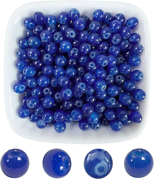 6mm Round Glass Beads for Jewelry Making, 900Pcs Glass Seed Beads for Bracelets, DIY Crafts (Navy Blue)