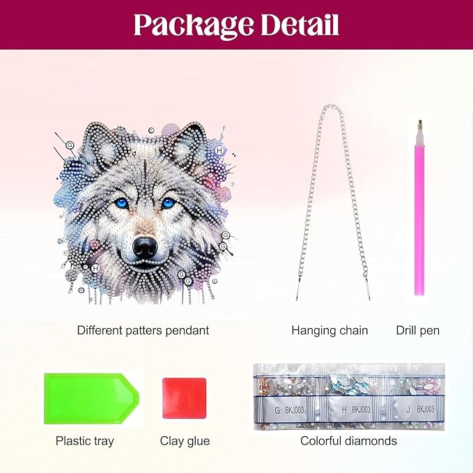 Masendp Wolf Diamond Art Pendant Kit, 5D DIY Special Shape Diamond Art Kit for Adults, Crystal Rhinestone Wolf Diamond Painting Animal Gem Artist Home Decorations