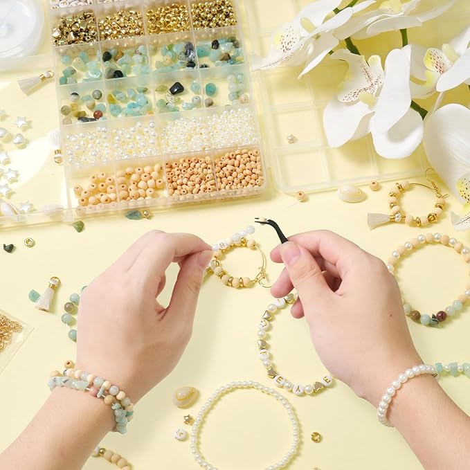toipinio bracelet making kit jewelry making supplies kit natural stone beads for diy craft friendship bracelet/necklace/earrings for adults 1736pcs (amazonite)