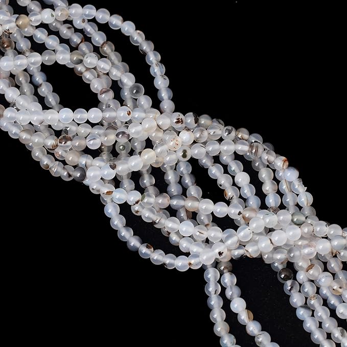 60PCS 6mm Natural Moss Grass Agate Gemstone Round Loose Beads for Jewelry Making 1 Strand 15"