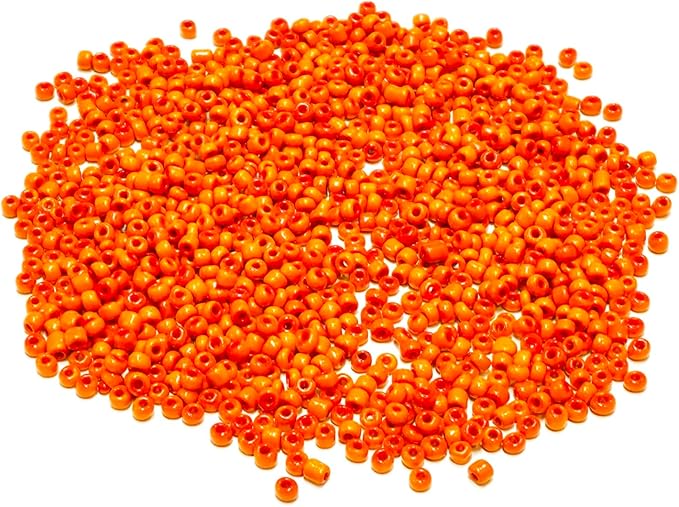 Perlin Glass Seed Beads 4mm 6/0 Round 1100pcs Mini Small Pony Spacer Beads Kit for Jewelry Making Earrings Bracelets Pendants Waist DIY Handmade (Orange Opaque)