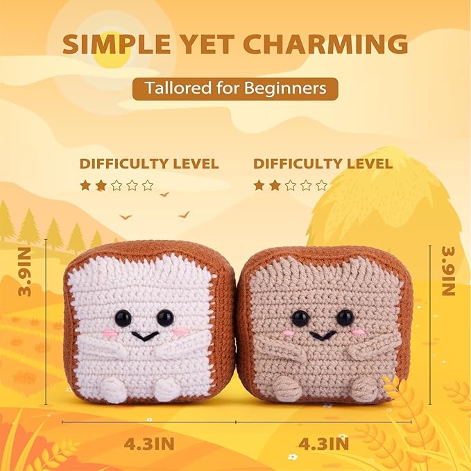 Crochetta Crochet Kit for Beginners, Amigurumi Crocheting Animals Kits w Step-by-Step Video Tutorials, Knitting Starter Pack for Adults and Kids, Jumbo 2 Breads Familly (40%+ Yarn Content)