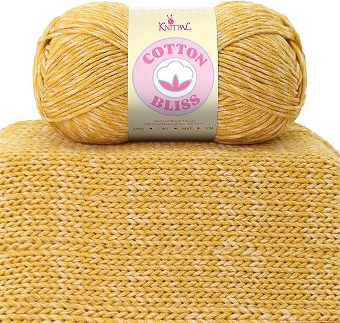 Cotton Bliss Soft Cotton Blend Yarn for Crocheting, 4-Pack (640Yds / 400G), Free Patterns, Beginners Friendly - #4 Medium Worsted Weight Yarn for Baby Blanket - Golden Amber