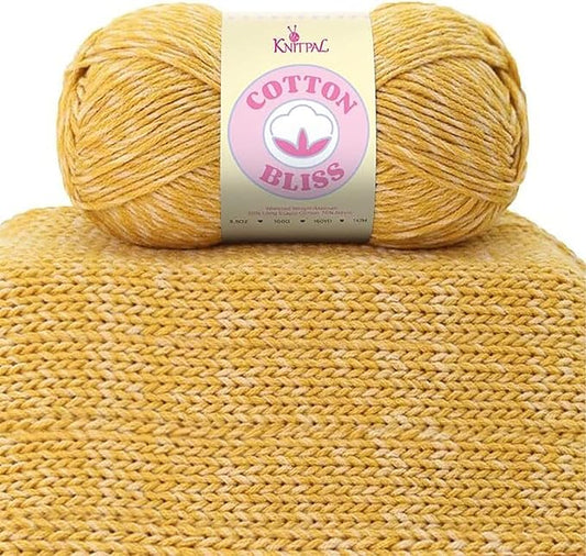 Cotton Bliss Soft Cotton Blend Yarn for Crocheting, 4-Pack (640Yds / 400G), Free Patterns, Beginners Friendly - #4 Medium Worsted Weight Yarn for Baby Blanket - Golden Amber