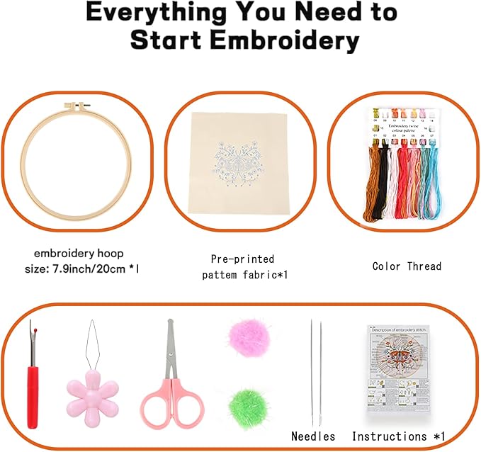 JOINRUN Embroidery Starter Kit for Beginners Adults: DIY Butterfly Cross Stitch Kit for Craft Lover Learn Hand Stitch, Includes Stamped Pattern,Hoop, Easy to Follow Instruction and Video