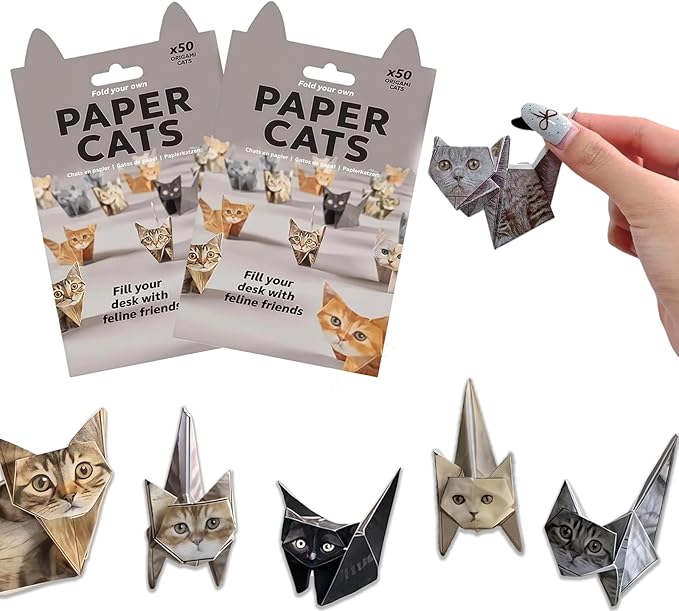 2PCS DIY Paper Cats Kit,50 Sheets Cute Kitten Origami Cats,3D Handmade,Fun Creative Art Project,Origami Paper Activity for Kids & Adults, Desk Decor and Gift for Pet Lovers