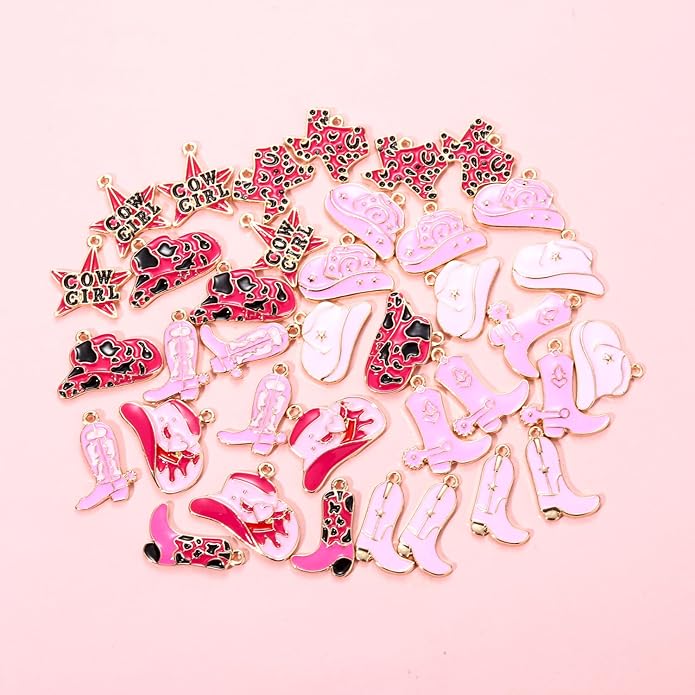 NVENF 36PCS Cowboy Boot Charms for Jewelry Making, Enamel Western Cowgirl Boot Hat Pendant Charms for Necklace Bracelet Earring Making DIY Crafts
