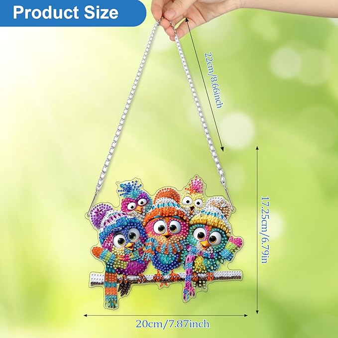 CEOVR Winter Bird Hanging Diamond Painting, Birds Special Shape Diamond Art for Adults, Winter Christmas DIY Gem Art, Acrylic Home Garden Decor with Chain, Box Kit 7.87x6.79In