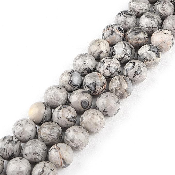 Natural Stone Beads for Jewelry Making - 6mm Round Gemstone Beads for Bracelets(57-62pcs, Map Jasper)