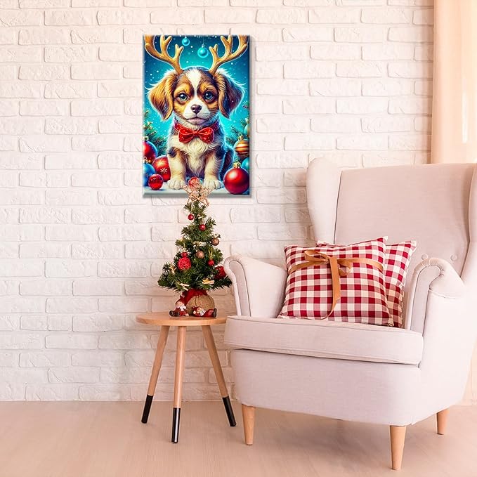 JOOZ Christmas Paint by Numbers Kit for Adults Framed Dog Paint by Number with Easel Christmas Ball Adult Paint by Number Kits Framed Canvas DIY Oil Painting Kits for Home Wall Decor 8x12 Inch