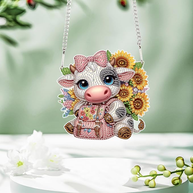 Tontut Sunflower Cow Diamond Art Painting Kits Hanging Decoration,5D Diamond Art Painting,DIY Special Shape Diamond Craft Wall Garden Decoration,Gifts
