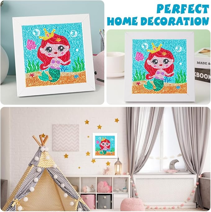 QEUOYSS Diamond Art Kit for Kids with Wooden Frame Art and Crafts for Kids Ages 6-8 -10-12 Easy to DIY Diamond Art for Kid and Adult Beginners Home Wall Decoration (Mermaid)