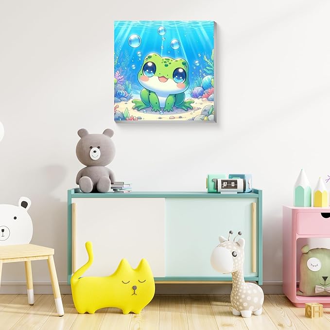 Reivworl Paint by Numbers Kit for Kids with Frame and Easel, Frog Paint by Number for Kids Age 6-8-12, Paint by Numbers Kits for Gifts and Home Decor - 8X8Inch