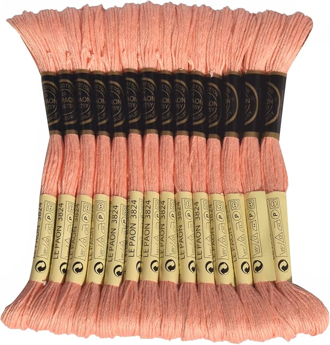LE PAON Embroidery Floss, 14-Pack Six Strands 100% Long Staple Cotton Embroidery Thread, 8.7-Yard，Color Number：3824, Light Apricot
