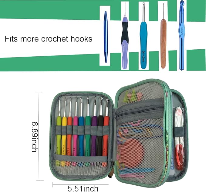 New Crochet Hook Case Without Hooks and Accessories, Zipper Storage Organizer Bag with Web Pockets for Various Crochet Needles/Knitting Accessories/Crochet Hook Kit Tools, Lightweight, Easy to Hold