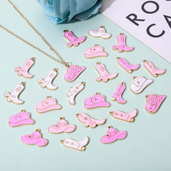 NVENF 36PCS Cowboy Boot Charms for Jewelry Making, Enamel Western Cowgirl Boot Hat Pendant Charms for Necklace Bracelet Earring Making DIY Crafts