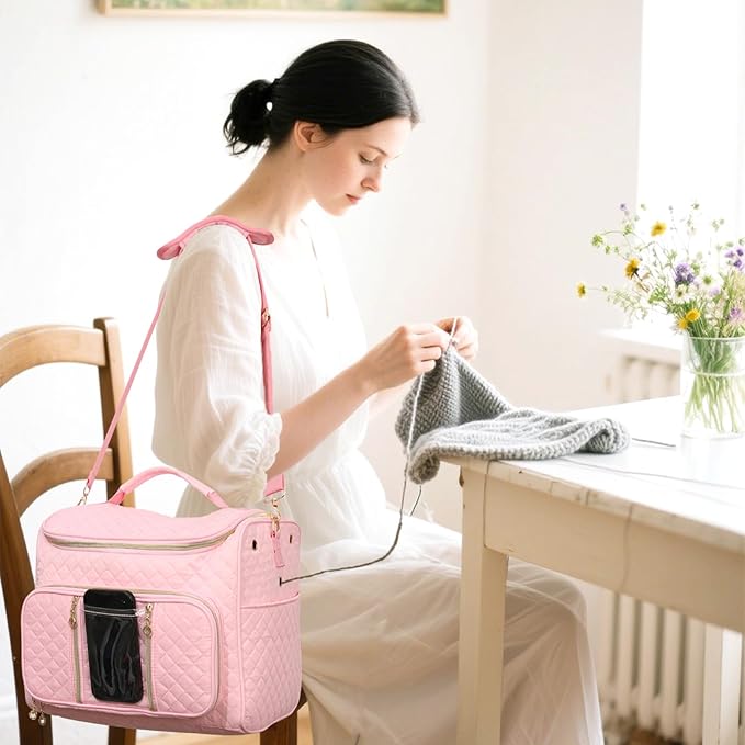 Knitting Bag- Crochet Bags for on The go,Yarn Storage Organizer, Perfect for Knitting and Crochet Accessories(Pink)