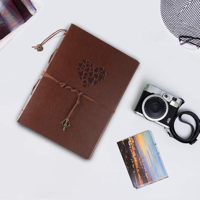 ThxMadam Leather Scrapbook Album 60 Pages Vintage Love Photo Album,11 * 8.1 Inch Scrapbook for Couples-DIY Memory Book,Birthday/Wedding Guest Book Gift for Anniversary Mother's Day