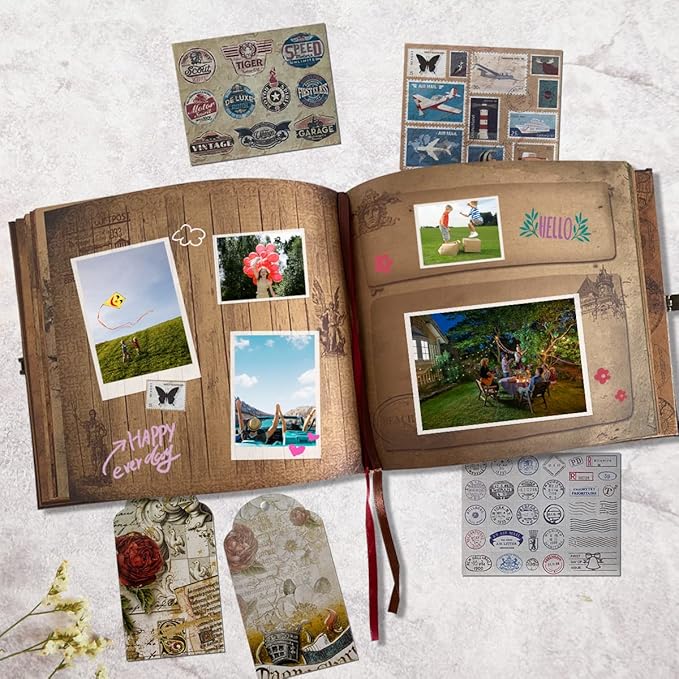 Adventure Book Travel Diary Photo Book,Scrapbook, Photo Album,Retro Style Travel Souvenir, Photobook,Guestbook DIY Anniversary Wedding Travel Writing Baby Friend Gift, Vintage Brown (Multicolored)