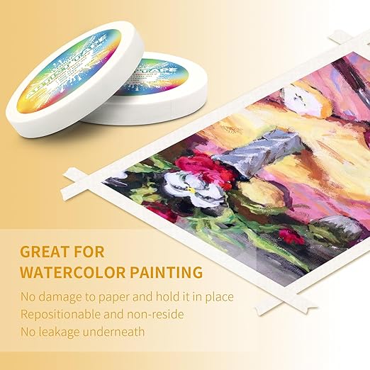 2 Packs White Art Tape Medium Tack Artist Masking Tape Paper Acid Free Tape Watercolor Painters Tape Artists Tape for Drafting Art Watercolor Painting Canvas Framing, 0.6 inch Wide 330FT Long
