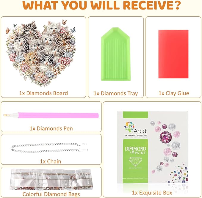 MEIYUDA Cat Diamond Art Hanging Kits for Adult, Flower Cats Diamond Painting Hanging Kits Ornaments, DIY Special Shaped Rhinestone Window Pendants Kit for Home Garden Wall Decor Gift