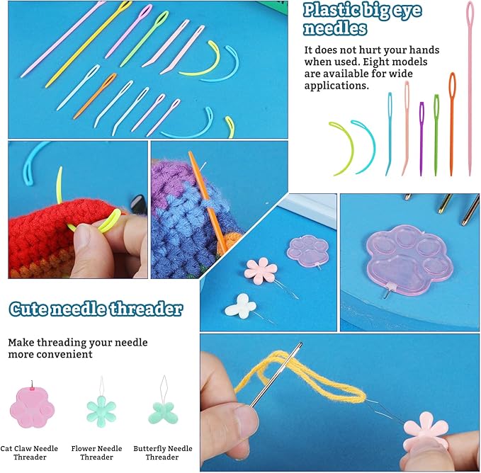 UzecPk 70PCS Yarn Needles Set, Darning Needles Kit, Big Eye Blunt Needles Kit with Bent Tapestry Knitting Needle Plastic Sewing Weaving Needle Threaders Stitch Markers for Crochet Sewing