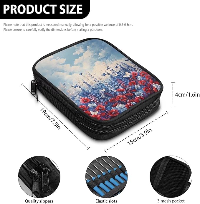 Hechitok Red Blue Flower Crochet Hook Case Organizer Stand Up Holder for Knitting Supplies