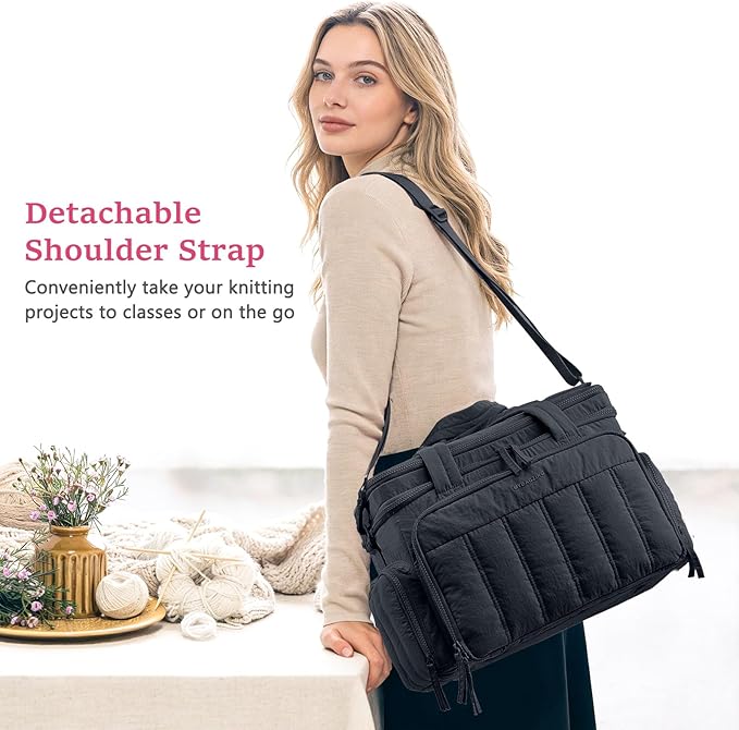 MYBAGZING Large Knitting & Crochet Bag Organizer for Yarn Storage, Double-Layer Knitting Project Bag with 6 Grommets, Yarn Organizer Tote for Knitting Supplies Crochet Hooks & Accessories Gift for Mom