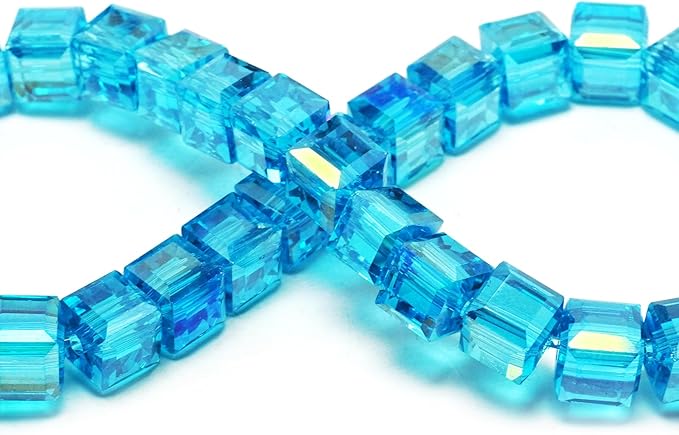 4mm Sparkle Cube Crystal Beads for Jewelry Making - Faceted Spacer Beads for Bracelets(94-100pcs, Lake Blue AB)