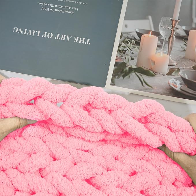 Chunky Yarn for Hand Knitting and Blankets – Super Soft Jumbo Chenille Yarn Pack for Crocheting, Bulky DIY Projects, 8 Skeins(Pink)