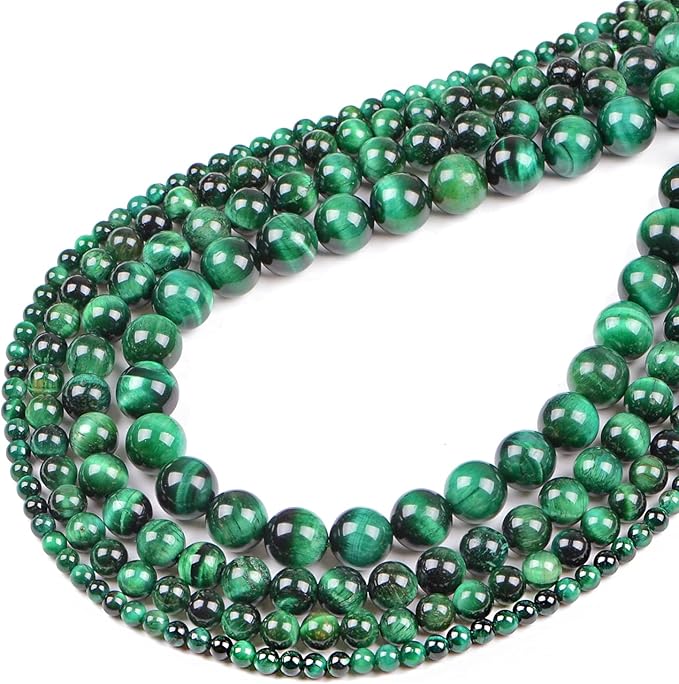 bymitel 140pcs crystal beads stone gemstone round energy healing loose beads with stretch cord for jewelry making bracelets anklets (green tiger's eye, 8mm 140pcs)