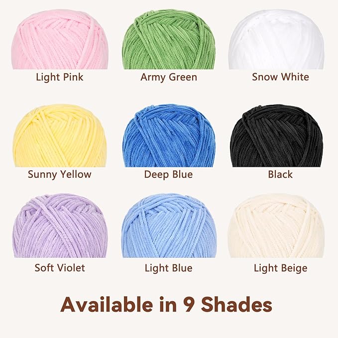 Skinny Chenille Yarn for Crocheting - 6 Pack of 50g/158yd (948yd Total) - Soft Matte Thin Chenille CYC #2 - Fine Weight Baby Yarn for Plush Toys, Baby Blankets & Small Crafts(Army Green)