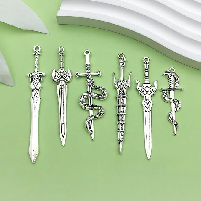 Sailanzi 40pcs antique silver sword bookmark set Pendant Jewelry Making DIY Keychain Earrings Pendant Various Design Charms for Jewelry Making Bracelets Necklace (SN791)