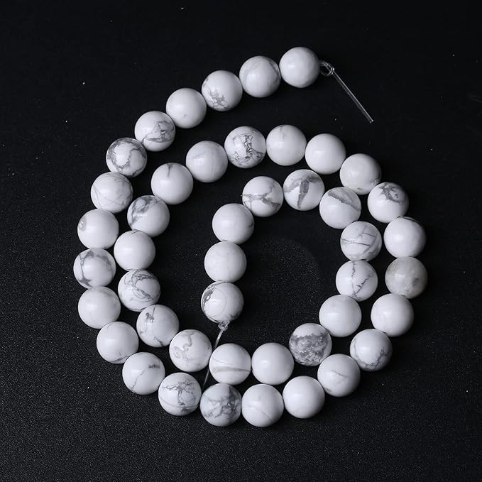 38pcs 10mm AAA Natural Stone Beads White Howlite Turquoises Round Loose Beads for Jewelry Making DIY Bracelet (White Howlite Turquoises, 10mm)