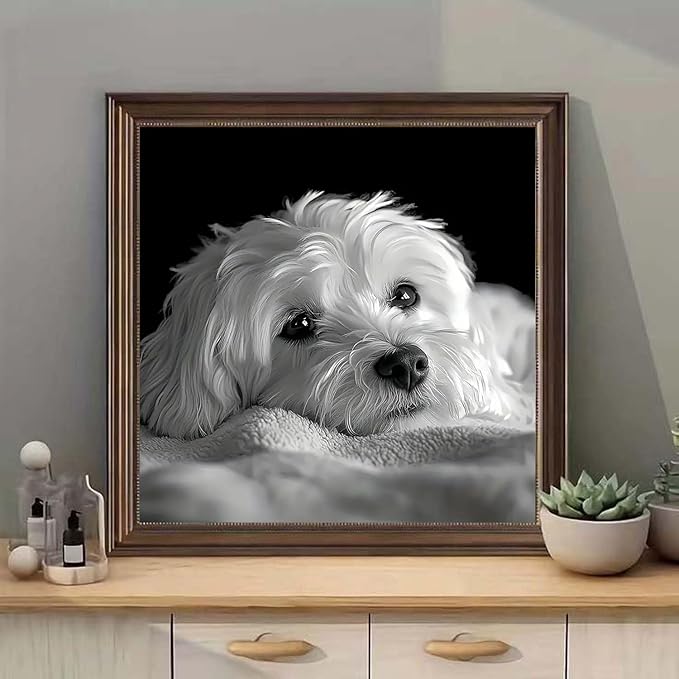 mrpwnle Dog Diamond Art Kits for Adults, White Cute Dog Diamond Painting Kits for Adults, 5D Diamonds Painting Kit, DIY Full Round Drill Gem Art Crafts Kit, Home Wall Decor Gifts 11.8x11.8inch