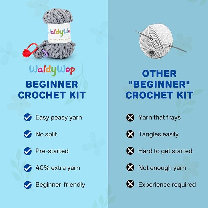 WaldyWop Crochet Kit for Beginners: 3 Animal & Flower Bookmarks Knitting Kits for Starter w/Easy Yarn, Crochet Hook&Easy Video Tutorials-Wobbles Crochet Animal Kit for Adults, Birthday Gifts for Women