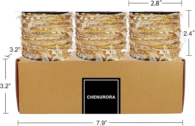 Artisanal Yarn Collection Multifiber Fancy Yarn with Golden Shimmering Threads for Knitting Crocheting Crafts DIY, Set of 3 Rolls (Royal Gold)