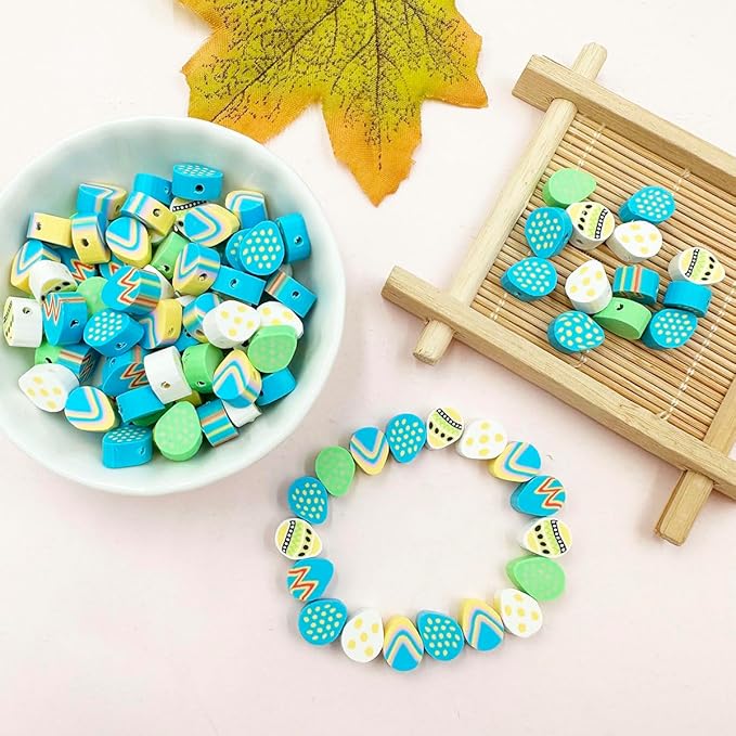 100Pcs Egg Handmade Polymer Clay Beads, 10mm Easter Egg Polymer Clay Spacer Beads for Women Jewelry Making DIY Charms Bracelet Necklace Hair Clip Accessories Handmade Craft