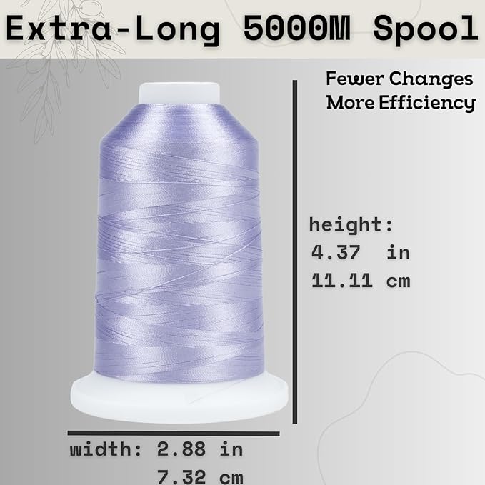 Simthread Trilobal Polyester Thread – 5000M (5500yds) No.40 – Super Sheen, Tangle-Free – Built-in Thread Lock Spool – Compatible with Brother, Singer, Janome & More, Lavender-804