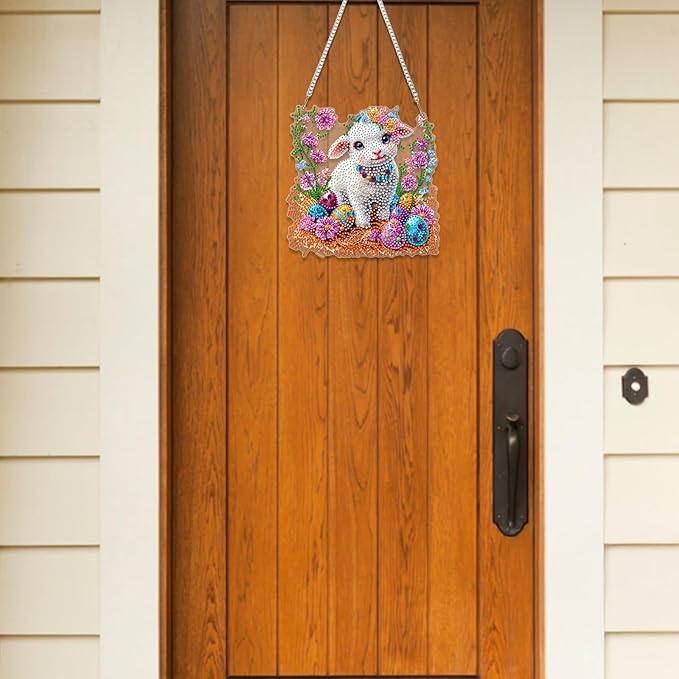RICUVED Easter Diamond Art Hanging Kit for Adult, Sheep Special Shaped Diamond Painting Pendant Board Kit, Egg 5D Art Suncatchers Double Sided Hanging Window Ornament for Home Garden Decor