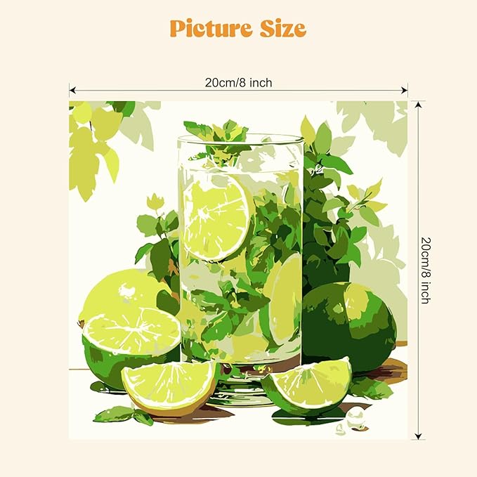 MXJSUA 4 Pack Cocktail Framed Paint by Numbers Kit with Canvas for Adults Beginner, DIY Acrylic Oil Painting Kits with Brushes for Home Wall Decor Gift (8x8 inch)