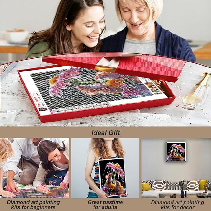 hill froeistung Mouse Diamond Art Painting Kits for Adults, Flower Diamond Art for Beginners, 5D DIY Full Drill Round Gem Art Craft Home Wall Decor Gift 12x12 inch
