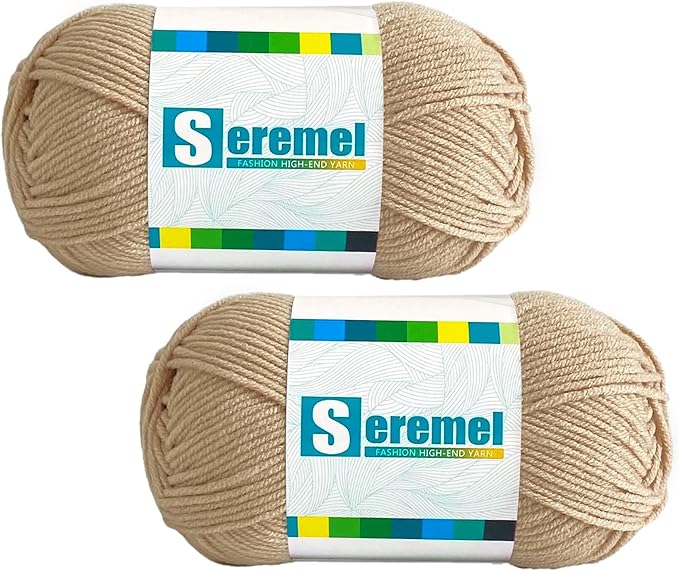 2 Pcs Soft Fluffy Acrylic Yarn for Crocheting and Knitting #4Worsted Weight Yarn-2x50g/2x 142Yards Perfect for Crafts, Blankets Hats, Gloves, Scarf (Khaki)